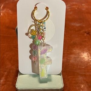 Handmade Colorful Letter F Resin Keychain or Bag charm.